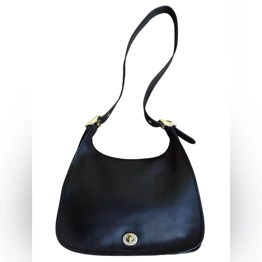 COACH Vintage Legacy Crescent Black Leather Flap Bag